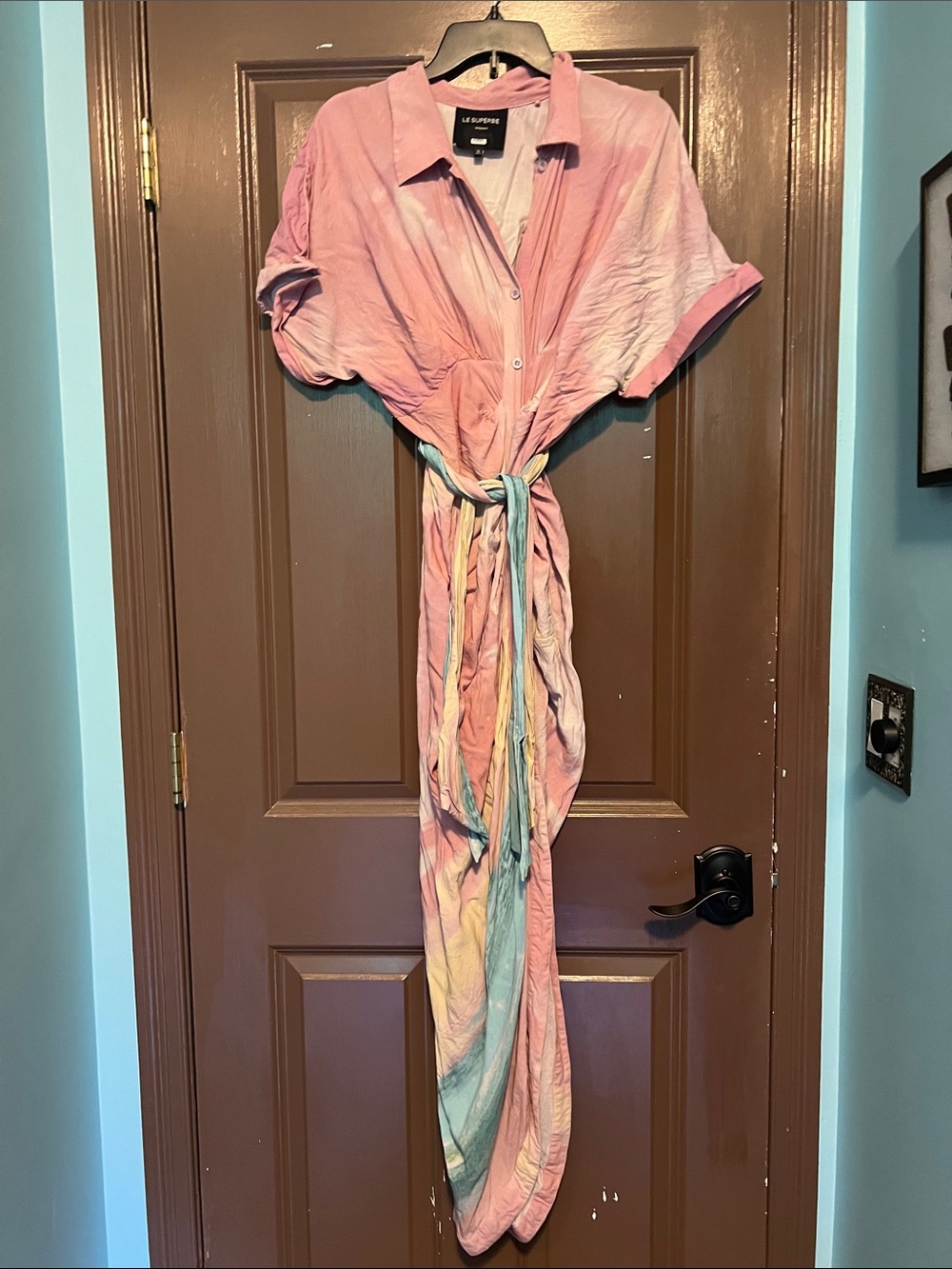Le Superbe Pastel Tie-Dye Button-Front Maxi Shirt Dresse 12